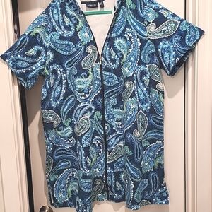 D & Co hooded blue paisley French terry swim coverup 2x